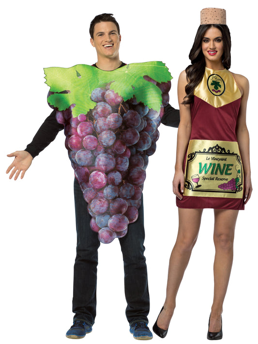 Purple Grapes & Wine Dress Couples Costume Set, Women's Size 2-6 & One Size