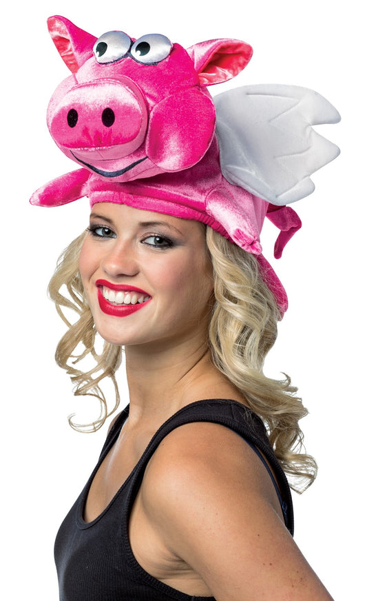 Pink Flying Pig with White Wings Hat, Adult