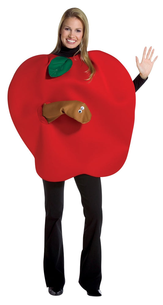 Red Apple Costume with Worm, Adult One Size