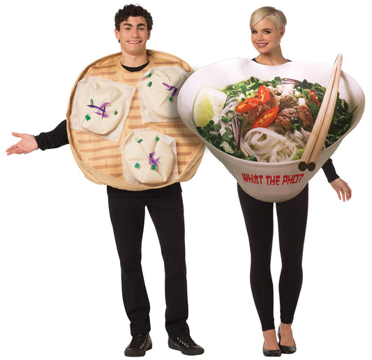 Asian Fusion 2 Pho Noodle Bowl & Steamed Buns Couples Halloween Costume Set