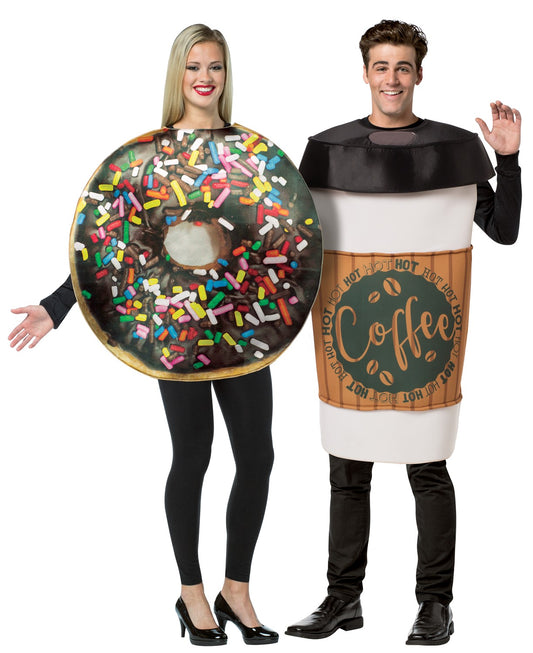 Dunk It Coffee 2 Go Cup & Chocolate Donut Couples Halloween Costume Set