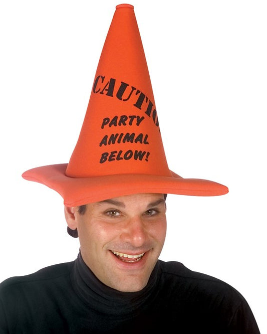 Party Animal Below Orange Caution Cone Hat, Adult One Size