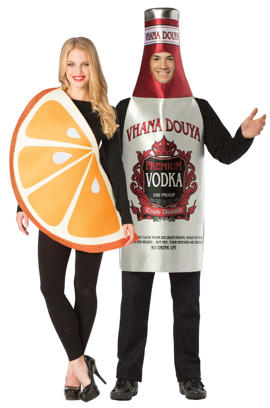 Screwdriver Drink Vodka Bottle & Orange Slice Couples Costume, Adult One Size