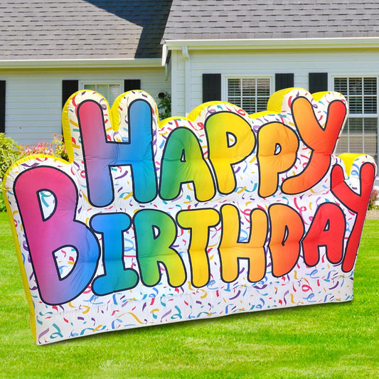 Happy Birthday Inflatable Lawn Sign, Lights Up, Indoor Decoration, 9' L x 5''H