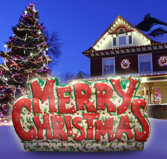 Merry Christmas Inflatable Yard Decor, Lights Up Outdoor/Indoor Use, 9 feet wide