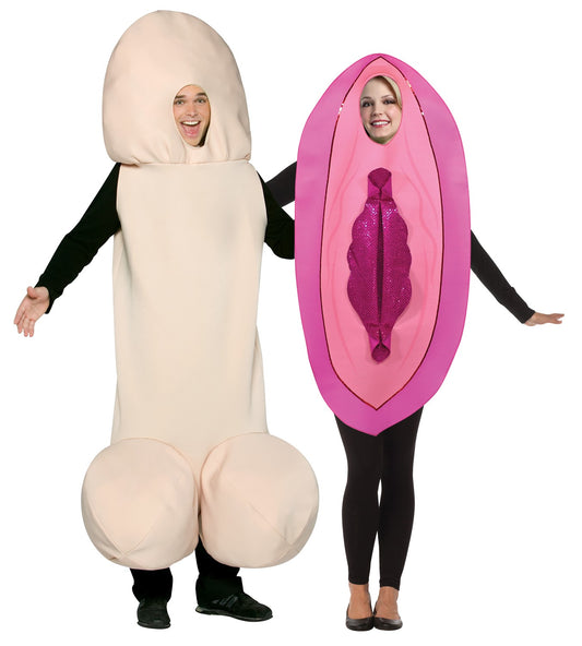 Happy Halloweenie & Fancy Vagina Couple Costume, Adults One Size