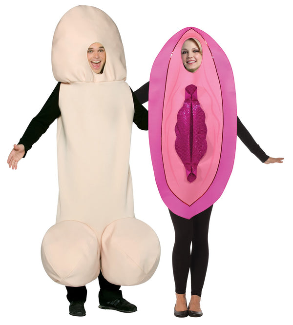 Happy Halloweenie & Fancy Vagina Couple Costume, Adults One Size