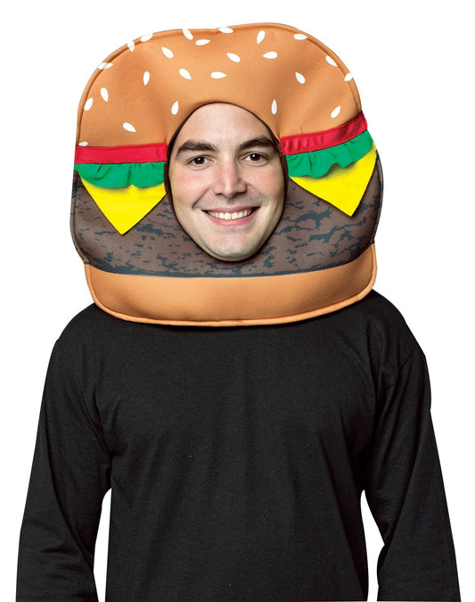 Cheeseburger Food Mask with Face Exposed, Adult One Size