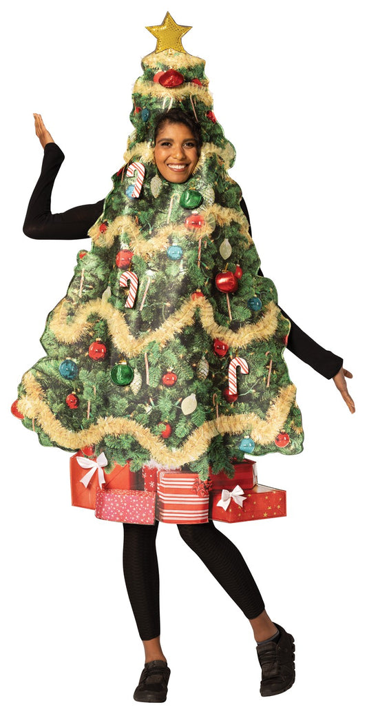Ultimate Retro Christmas Tree Costume w. Battery Powered String of Lights, O/S
