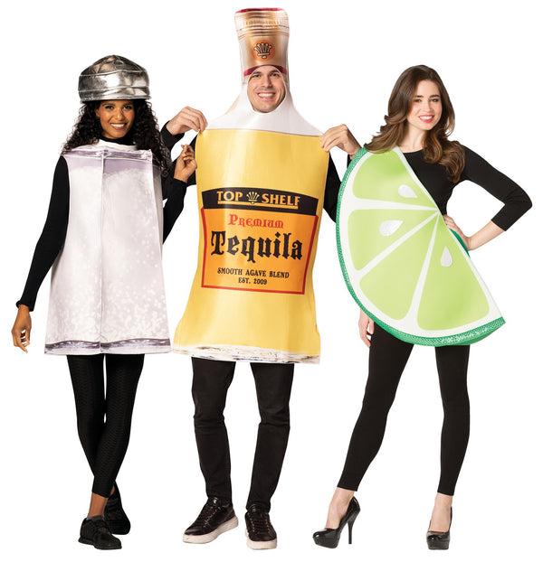Tequila Bottle, Lime Slice & Salt Shaker Bottle Trio Costume, Adult One Size