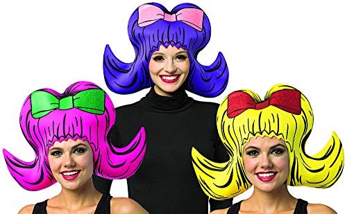 Pink, Purple & Yellow 3 Pack Bouffant Cartoon Wigs, Adult One Size