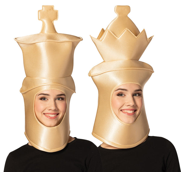 Ultimate Deluxe Beige King & Queen Chess Headpieces Couple Mask, Adult One Size