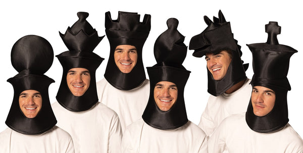 Ultimate Deluxe Black 6 Piece Chess Headpieces Costume Bundle, Adult One Size