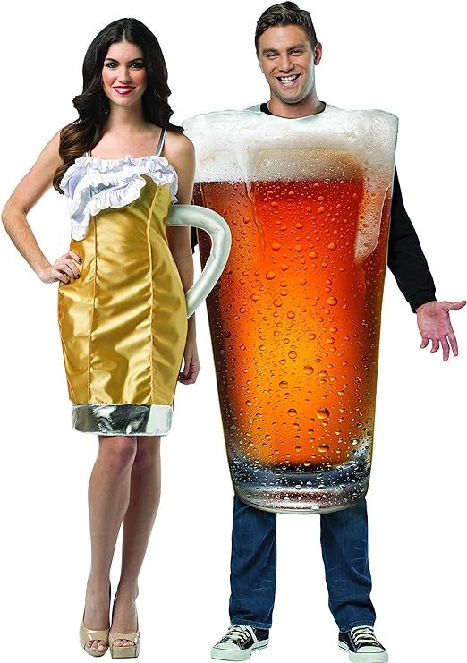 Beer Mug Dress and Beer Pint Couples Halloween Costume, Adult One Size