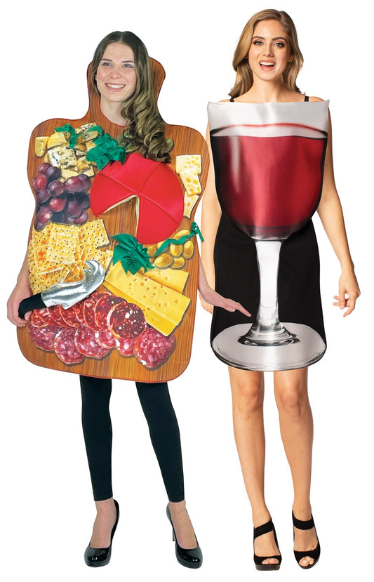 Charcuterie Board &  Get Real Glass of Red Wine Couples Costume, Adult One Size