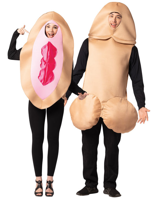 Beige  Penis and Vagina Couple Halloween Costume, Adult One Size