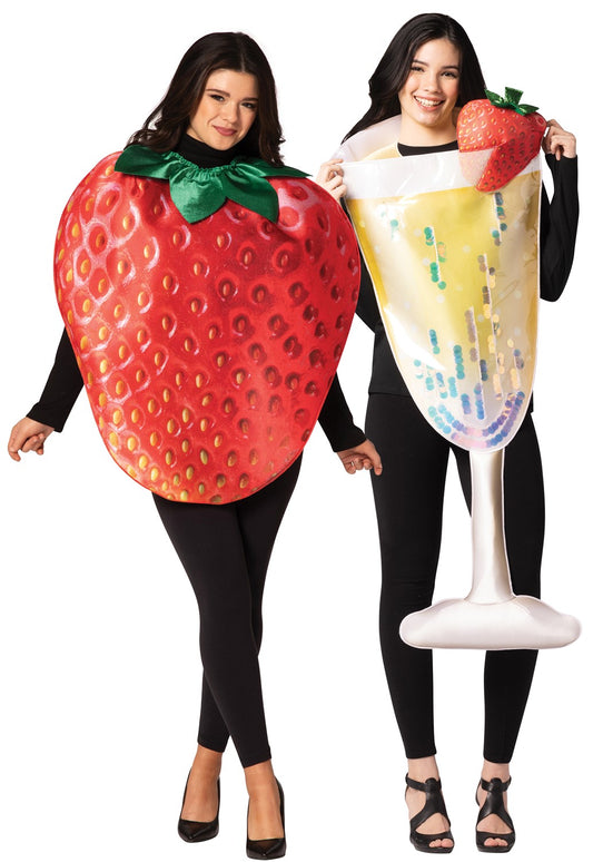 Champagne Flute Glass & Get Real Strawberry Couple Halloween Costume, One Size