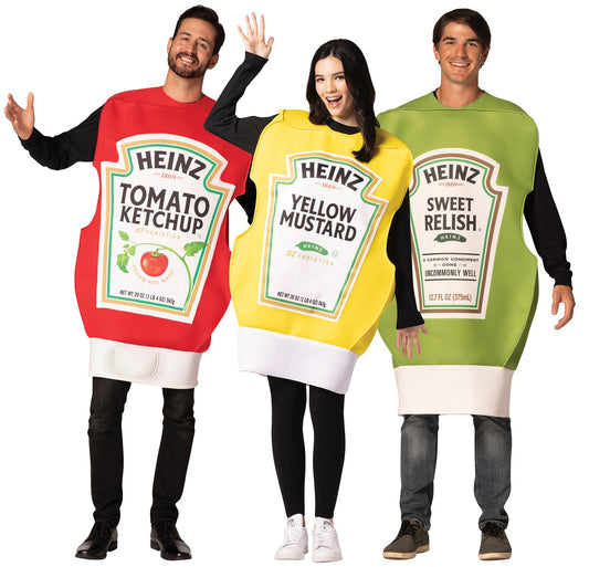 Heinz 3 Pack Ketchup, Mustard & Relish Group Halloween Costume, Adult One Size