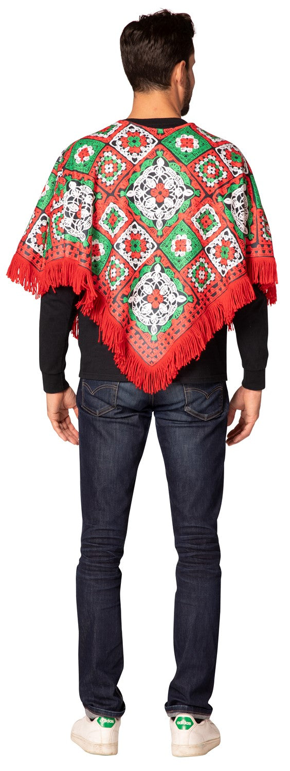 Red & Green Light Up Christmas Fringe Poncho Costume, Adult One Size