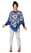 Blue & White Hanukkah Fringe Poncho with Lights Costume, Adult One Size