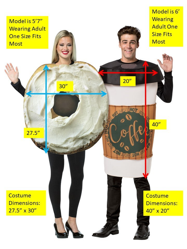 Bagel with Cream Cheese with Coffee Couples Costume, Adult One Size