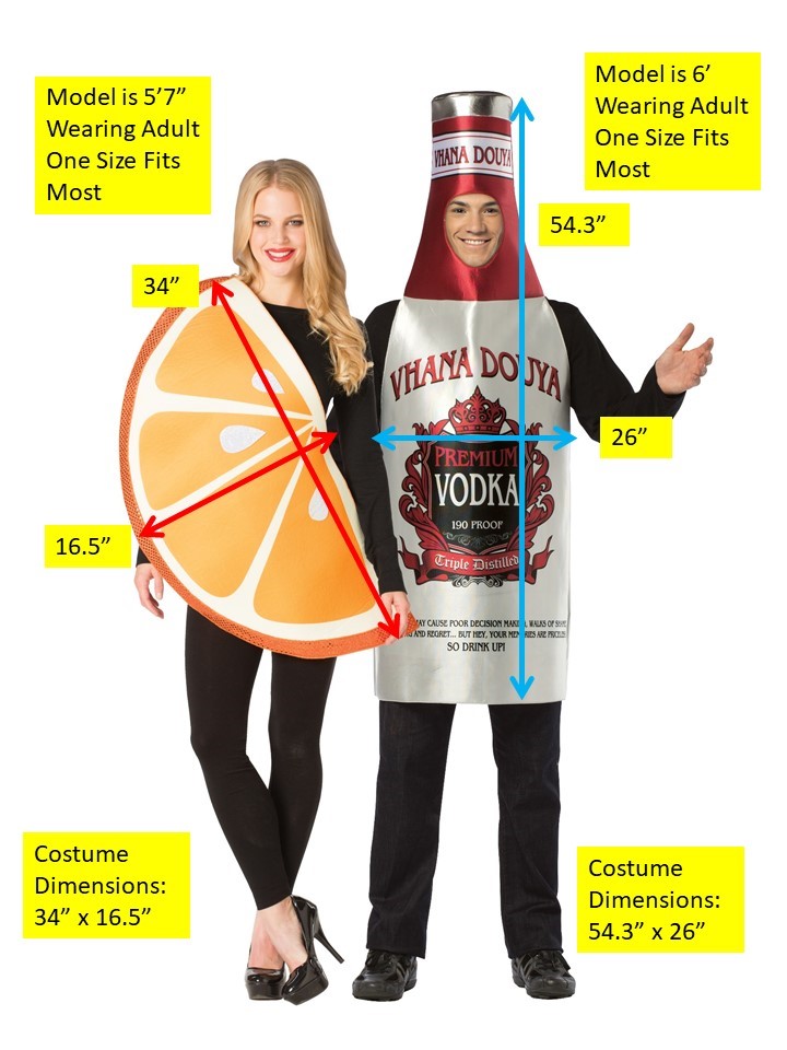 Screwdriver Drink Vodka Bottle & Orange Slice Couples Costume, Adult One Size