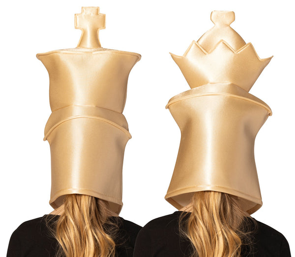 Ultimate Deluxe Beige King & Queen Chess Headpieces Couple Mask, Adult One Size
