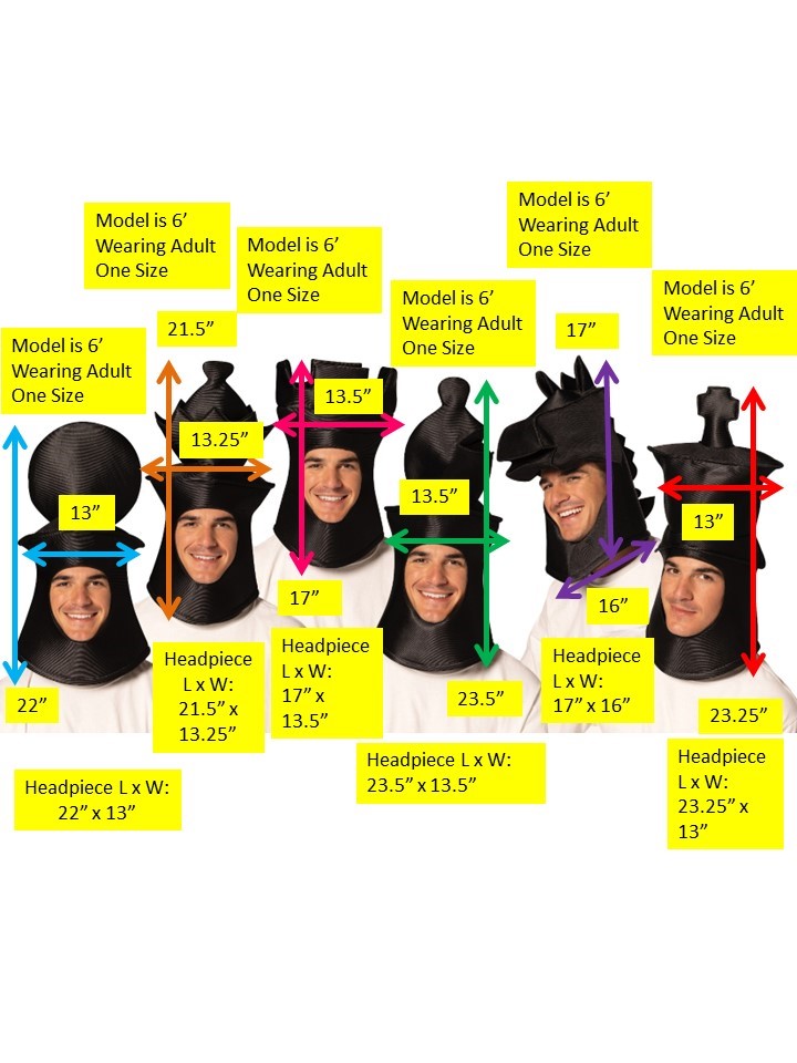 Ultimate Deluxe Black 6 Piece Chess Headpieces Costume Bundle, Adult One Size