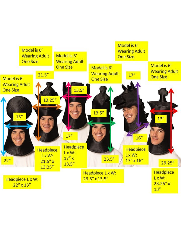 Ultimate Deluxe Black 6 Piece Chess Headpieces Costume Bundle, Adult One Size