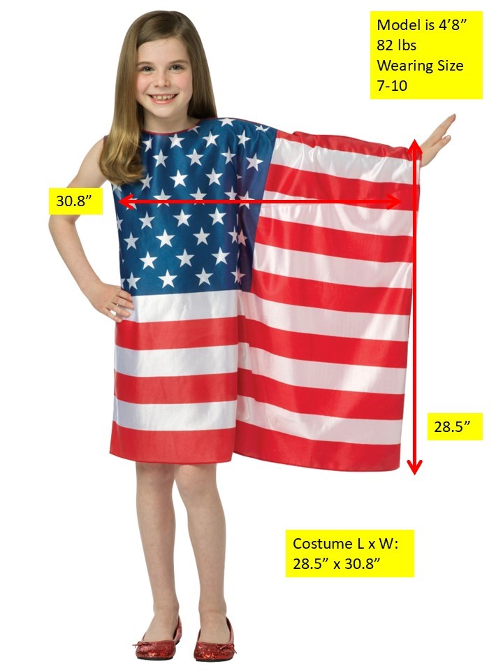 USA Flag Dress Costume, Child Size 7-10