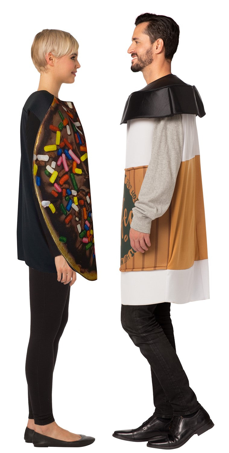 Dunk It Coffee 2 Go Cup & Chocolate Donut Couples Halloween Costume Set