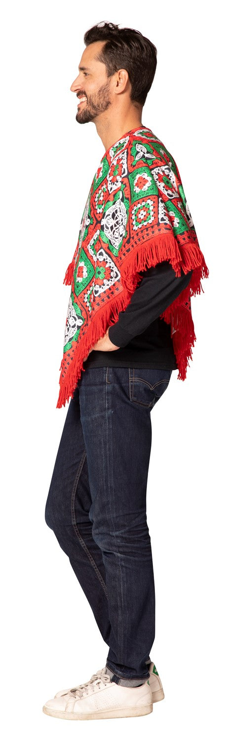 Red & Green Light Up Christmas Fringe Poncho Costume, Adult One Size