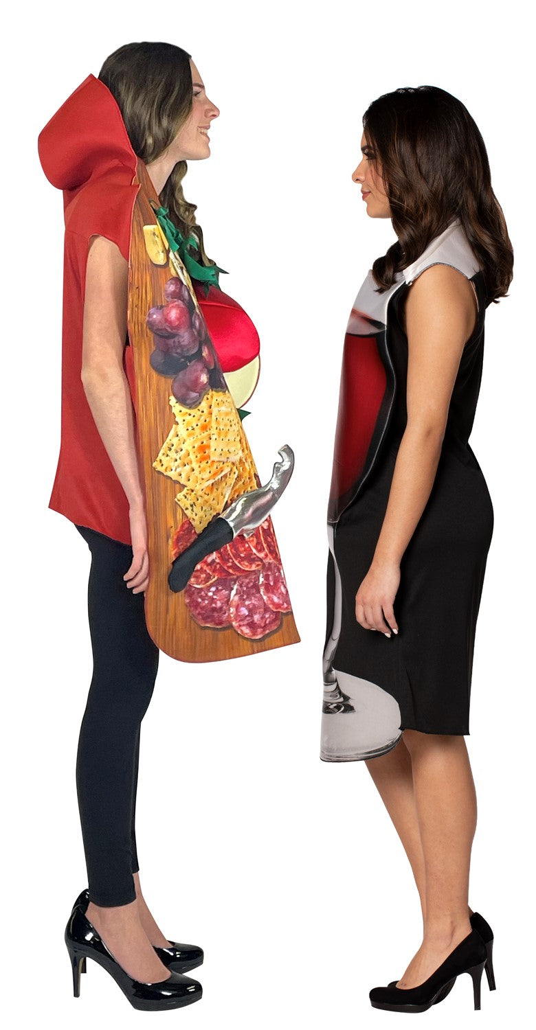 Charcuterie Board &  Get Real Glass of Red Wine Couples Costume, Adult One Size