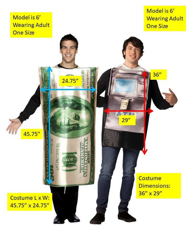 ATM Cash Machine & $100 Bill Halloween Couples Costume, Adult One Size