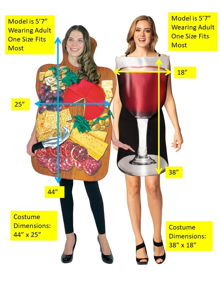 Charcuterie Board &  Get Real Glass of Red Wine Couples Costume, Adult One Size