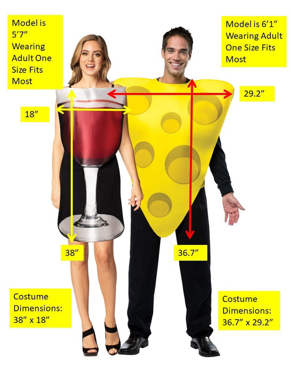 Glass of Red Wine & Cheese Couples Costume, Adult One Size