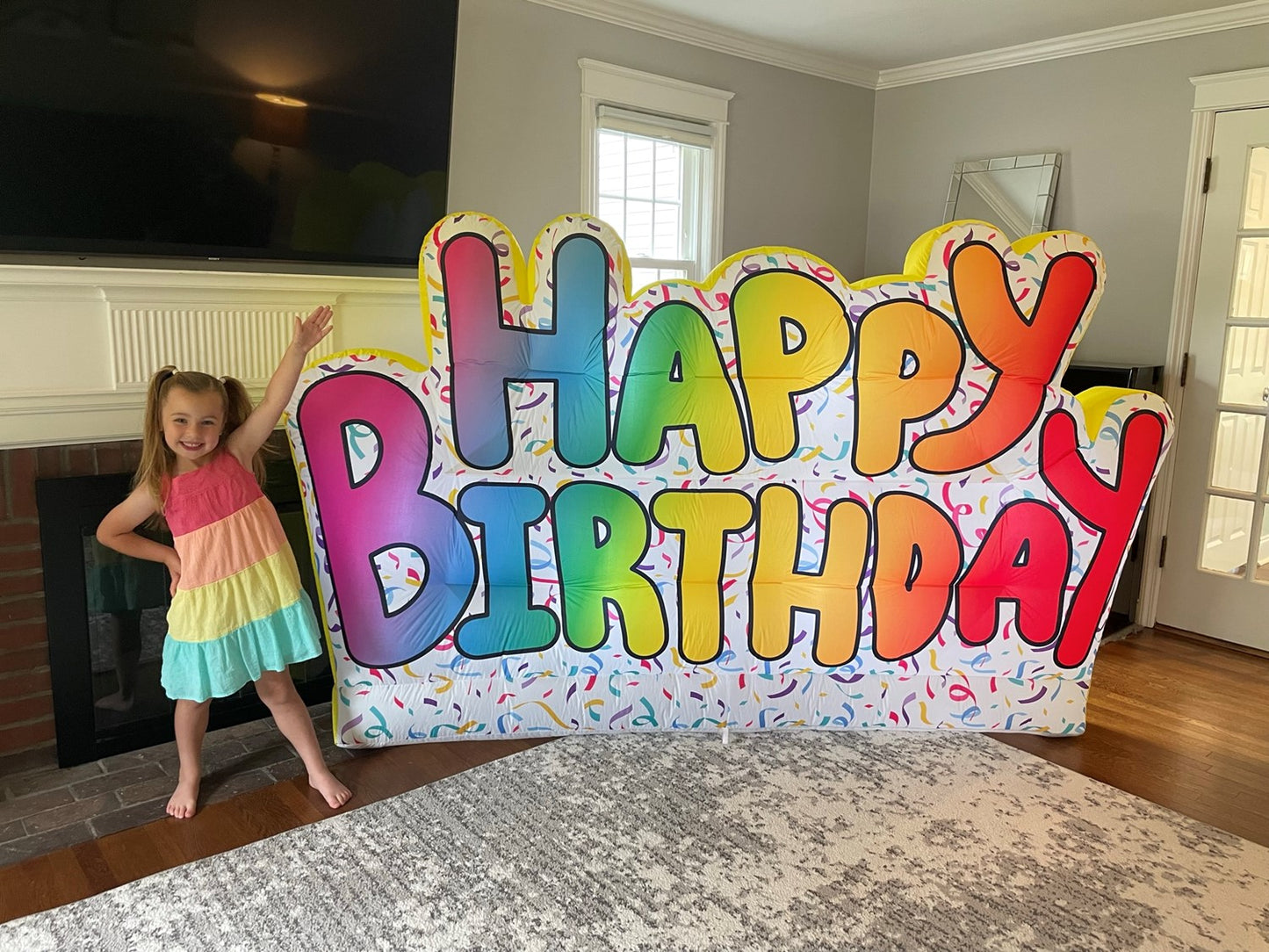 Happy Birthday Inflatable Lawn Sign, Lights Up, Indoor Decoration, 9' L x 5''H