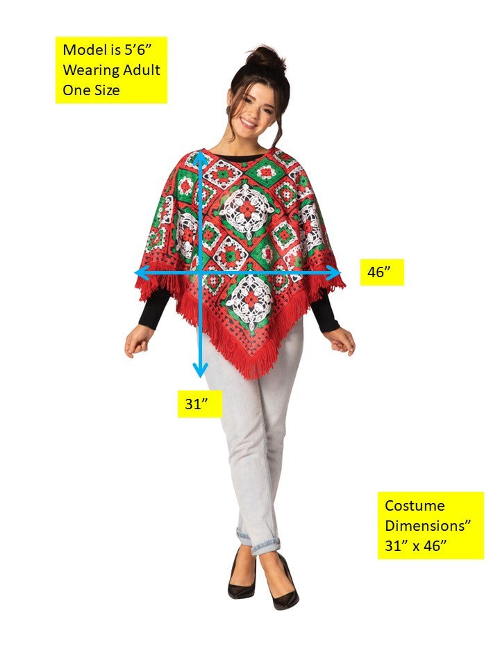 Red & Green Light Up Christmas Fringe Poncho Costume, Adult One Size