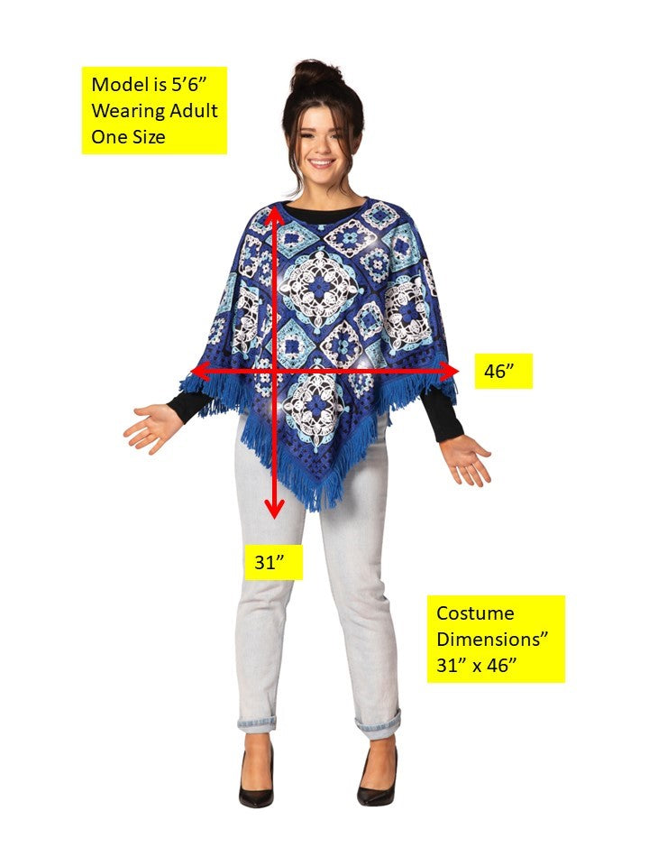 Blue & White Hanukkah Fringe Poncho with Lights Costume, Adult One Size