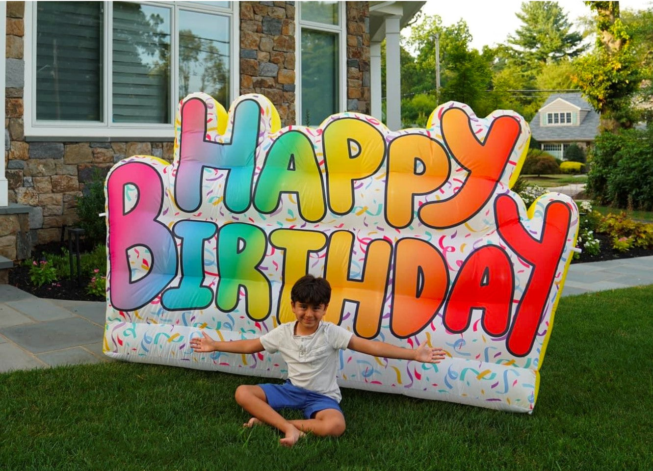 Happy Birthday Inflatable Lawn Sign, Lights Up, Indoor Decoration, 9' L x 5''H
