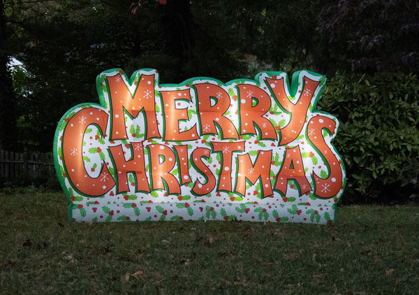 Merry Christmas Inflatable Yard Decor, Lights Up Outdoor/Indoor Use, 9 feet wide
