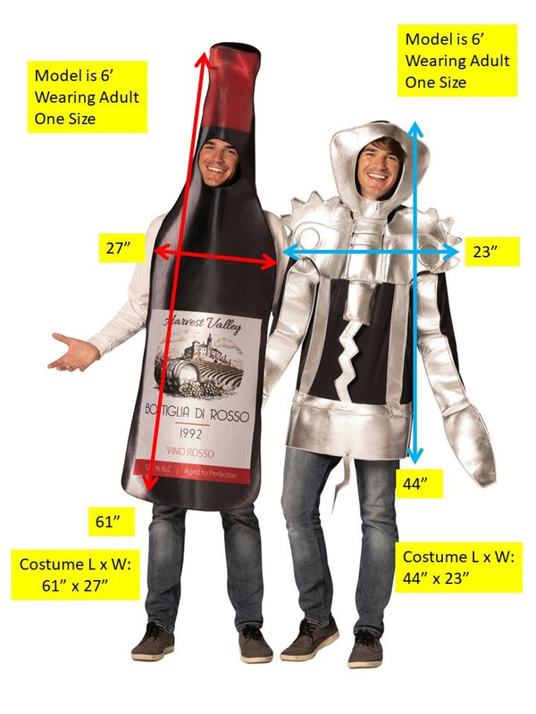Winged Corkscrew & Get Real Bottle of Red Wine Couples Costume, Adult One Size