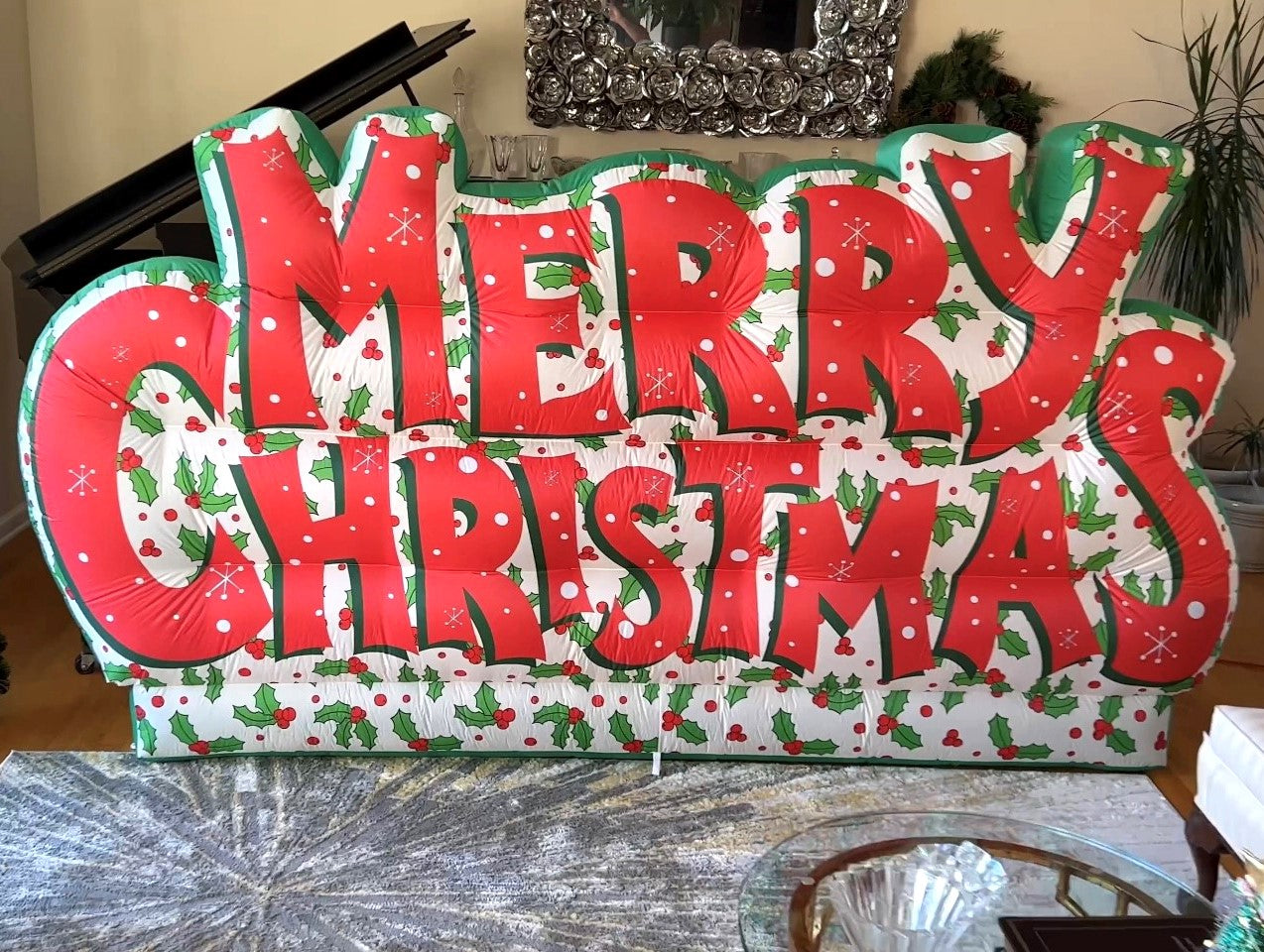 Merry Christmas Inflatable Yard Decor, Lights Up Outdoor/Indoor Use, 9 feet wide