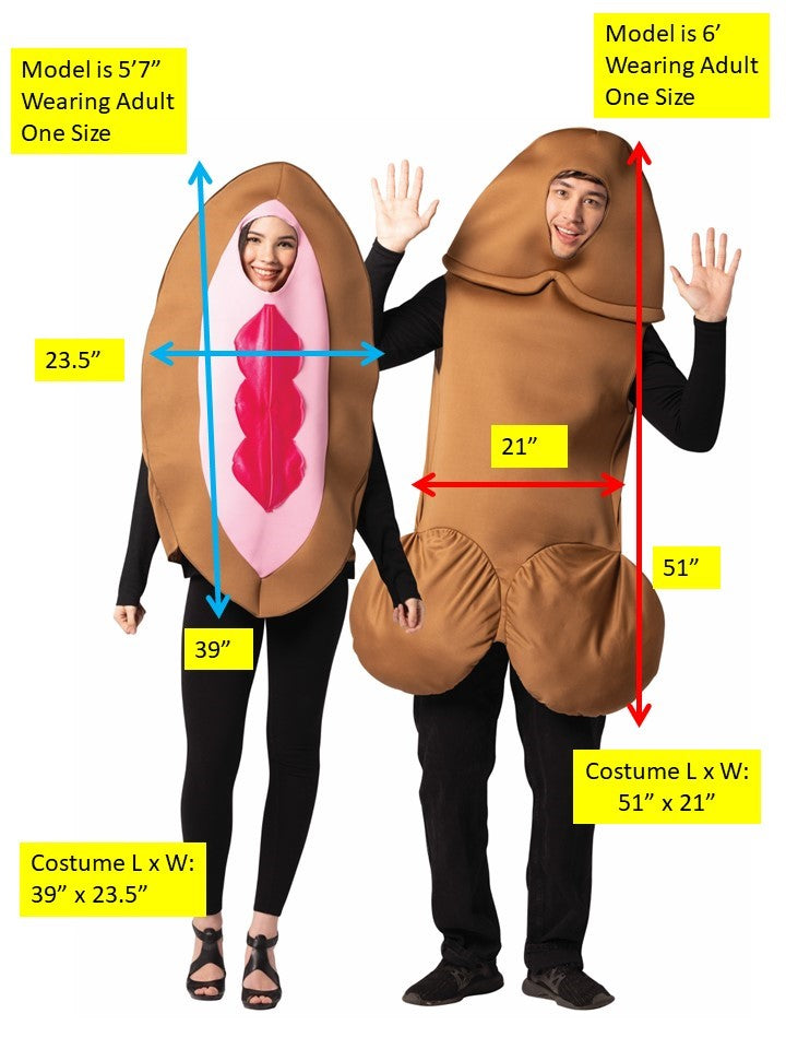Brown Penis and Vagina Couple Halloween Costume, Adult One Size