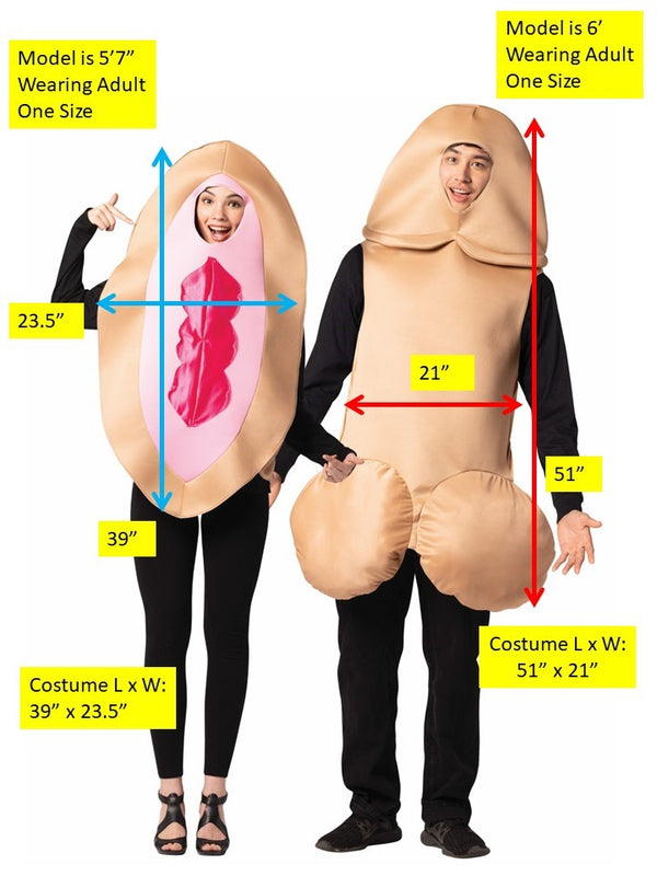 Beige  Penis and Vagina Couple Halloween Costume, Adult One Size