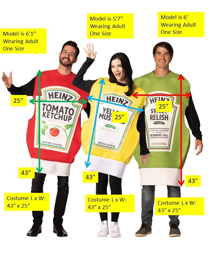 Heinz 3 Pack Ketchup, Mustard & Relish Group Halloween Costume, Adult One Size