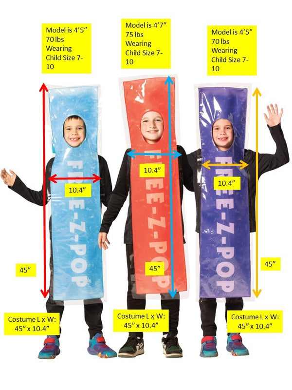 3 Pack Kids FREE-Z Red, Blue & Purple Ice Pop Group Halloween Costume, Child Size